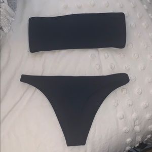 triangl black ribbed bando bikini